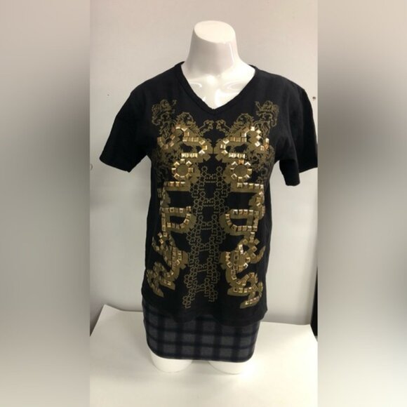 REDBRIDGE STUDDED V NECK DRAGON T SHIRT IN BLACK AND GOLD IN SIZE M - Picture 3 of 6
